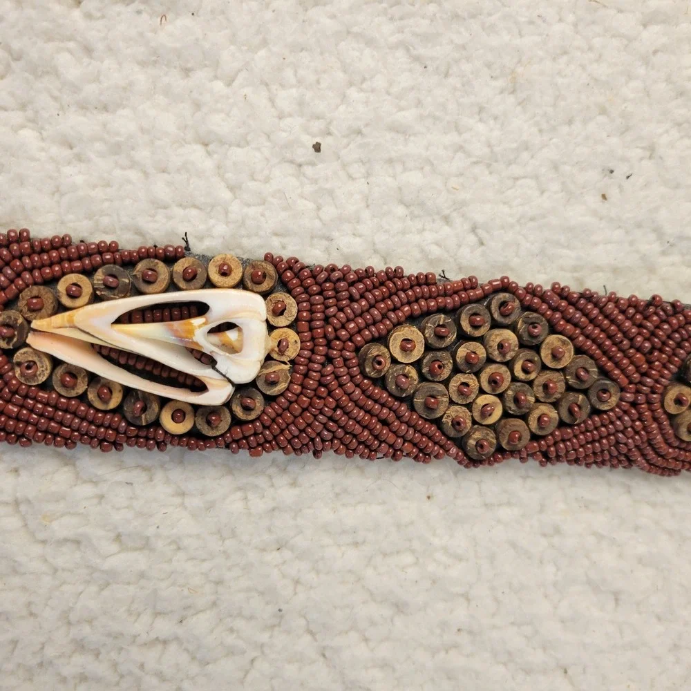 Handmade Beaded Cowrie‎ Shell Belt Red Brown Tribal Boho Waist Tie Festival